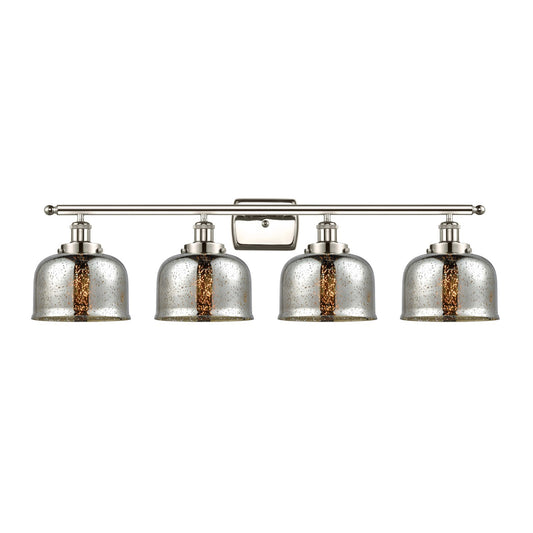 Innovations Bell 38in 4-Light Bath Vanity Light | Industrial Polished Nickel and Silver Plated Mercury Glass | Bathroom Vanity | Model 916-4W-PN-G78