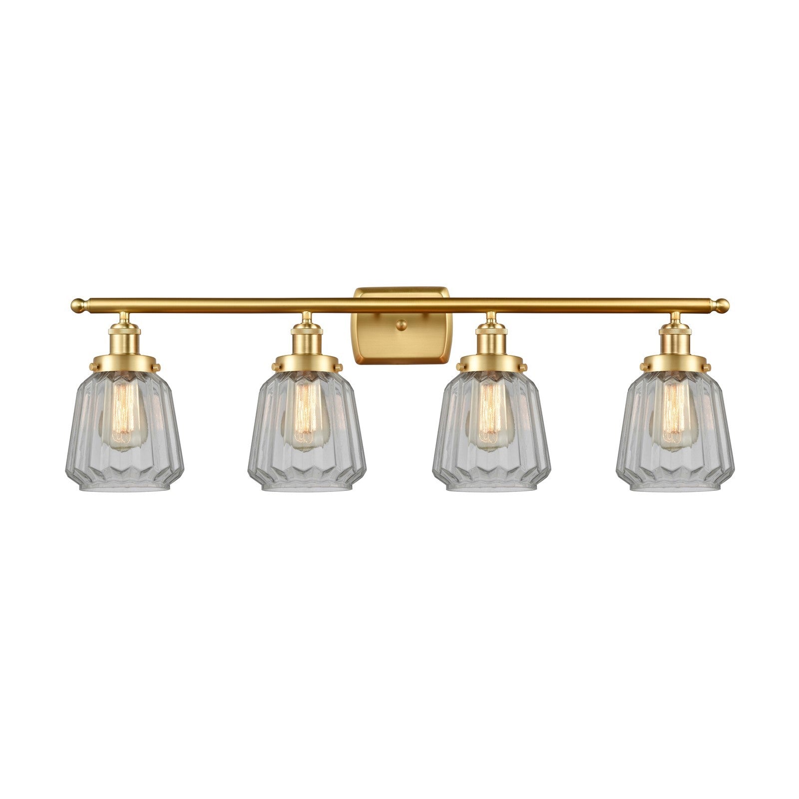 Innovations Chatham 37in 4-Light Bath Vanity Light | Modern Satin Gold and Clear Ribbed Glass | Bathroom Vanity | 37 x 12 in | Model 916-4W-SG-G142
