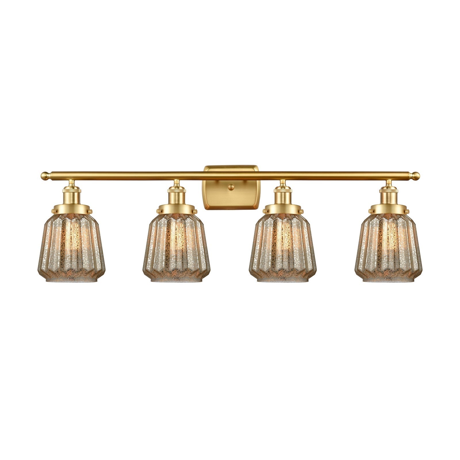 Innovations Chatham 37in 4-Light Bath Vanity Light | Modern Contempo Satin Gold Steel and Mercury Ribbed Glass | Bathroom Vanity | Model 916-4W-SG-G146