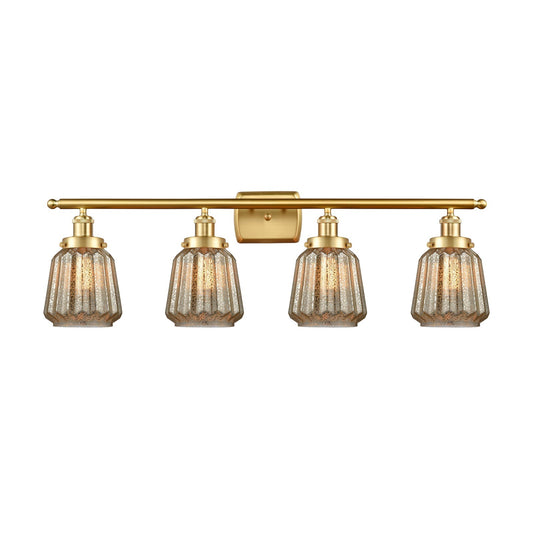 Innovations Chatham 37in 4-Light Bath Vanity Light | Modern Contempo Satin Gold Steel and Mercury Ribbed Glass | Bathroom Vanity | Model 916-4W-SG-G146