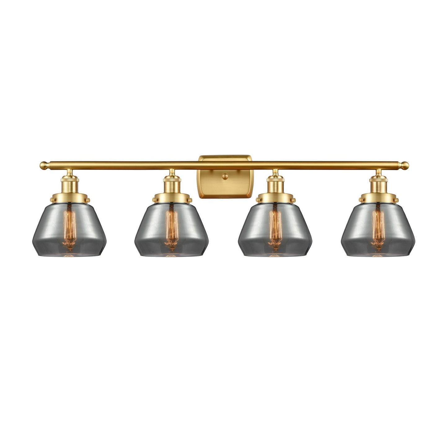 Innovations Fulton 37in 4-Light Bath Vanity Light | Modern Contempo Satin Gold Steel and Light Smoke Glass | Bathroom Vanity | Model 916-4W-SG-G173