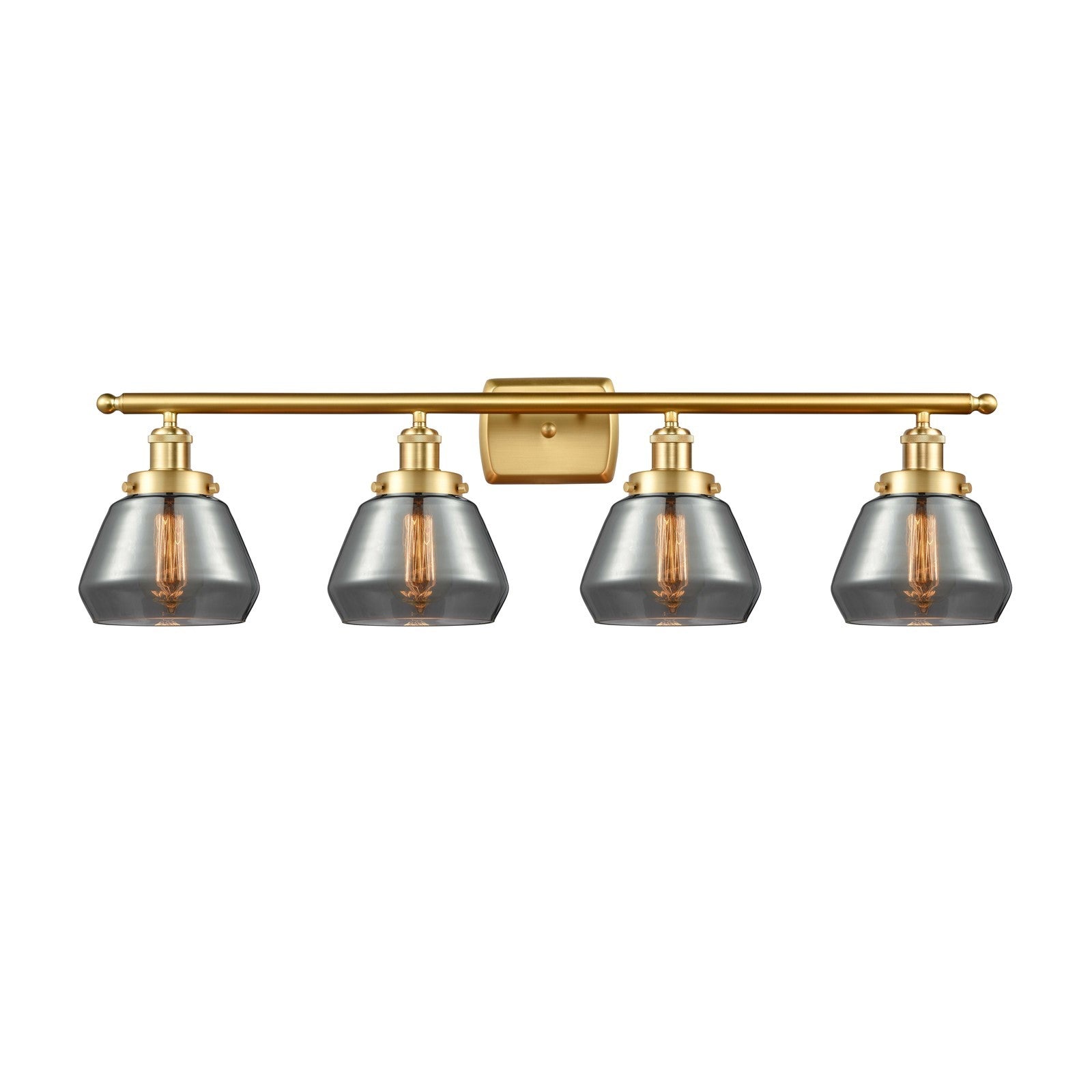 Innovations Fulton 37in 4-Light Bath Vanity Light | Modern Contempo Satin Gold Steel and Light Smoke Glass | Bathroom Vanity | Model 916-4W-SG-G173