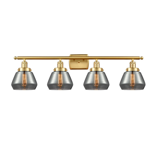Innovations Fulton 37in 4-Light Bath Vanity Light | Modern Contempo Satin Gold Steel and Light Smoke Glass | Bathroom Vanity | Model 916-4W-SG-G173
