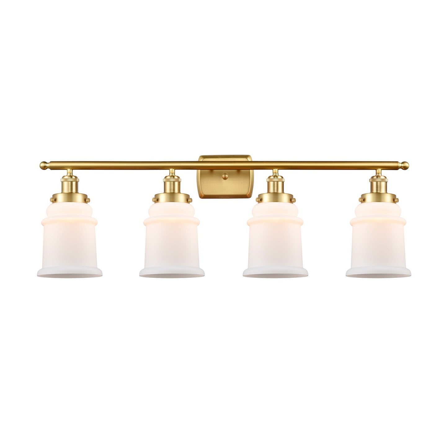 Innovations Canton 36in 4-Light Bath Vanity Light | Modern Transitional Satin Gold Steel and Matte White Frosted Glass | Bathroom | Model 916-4W-SG-G181
