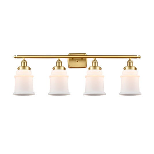 Innovations Canton 36in 4-Light Bath Vanity Light | Modern Transitional Satin Gold Steel and Matte White Frosted Glass | Bathroom | Model 916-4W-SG-G181