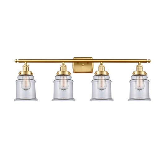 Innovations Canton 36in 4-Light Bath Vanity Light | Modern Transitional Satin Gold Steel and Clear Glass | Bathroom Vanity | Model 916-4W-SG-G182