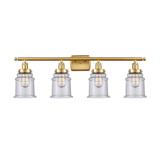 Innovations Canton 36in 4-Light Bath Vanity Light | Modern Contempo Satin Gold Steel and Seedy Glass | Bathroom Vanity | Model 916-4W-SG-G184