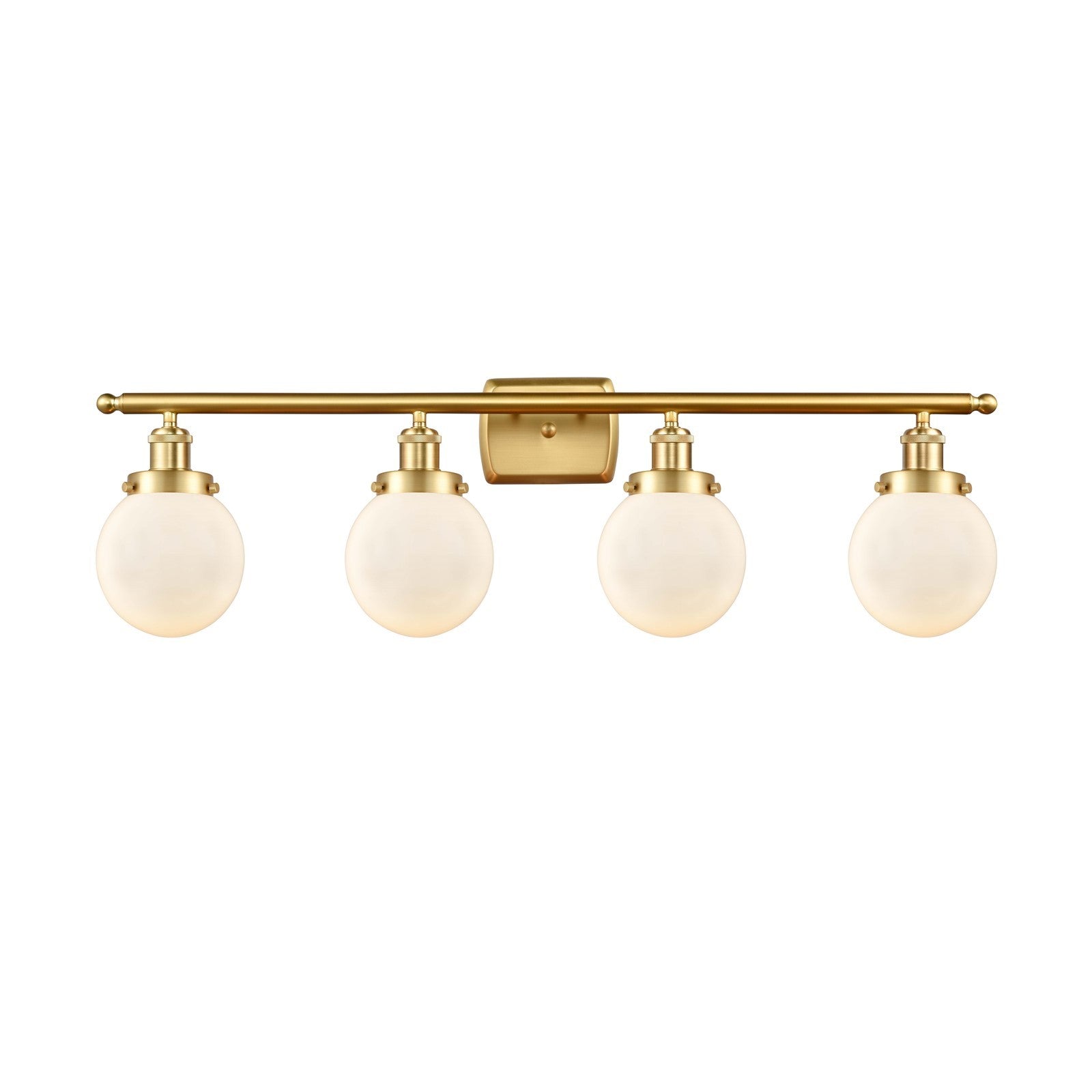 Innovations Beacon 36in 4-Light Bath Vanity Light | Modern Contempo Satin Gold Steel and Matte White Glass | Bathroom Vanity | Model 916-4W-SG-G201-6