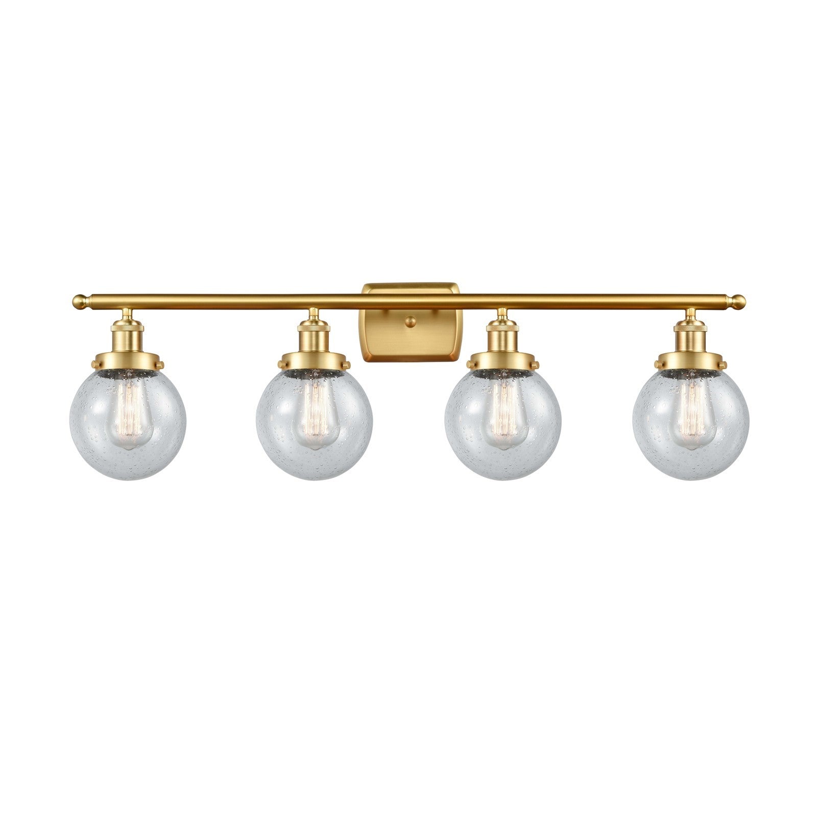 Innovations Beacon 36in 4-Light Bath Vanity Light | Modern Transitional Satin Gold Steel and Seedy Glass | Bathroom Vanity & | Model 916-4W-SG-G204-6