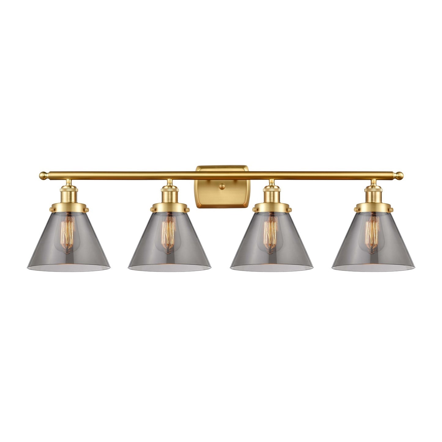 Innovations Cone 38in 4-Light Bath Vanity Light | Industrial Satin Gold Steel and Light Smoke Glass | Bathroom Vanity & Powder Room | Model 916-4W-SG-G43