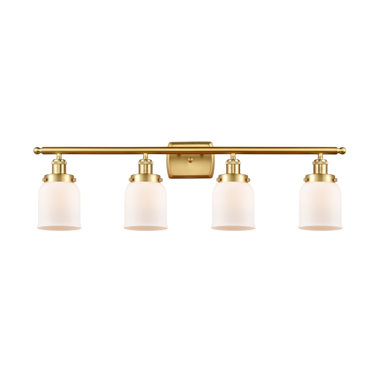 Innovations Bell 36in 4-Light Bath Vanity Light | Industrial Satin Gold Steel and Matte White Frosted Glass | Bathroom Vanity & | Model 916-4W-SG-G51