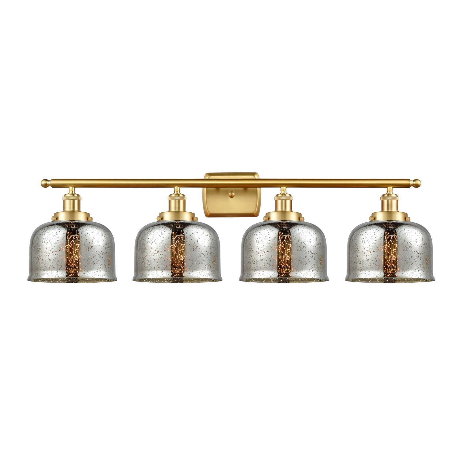 Innovations Bell 38in 4-Light Bath Vanity Light | Industrial Satin Gold Steel and Silver Plated Mercury Glass | Bathroom Vanity | Model 916-4W-SG-G78