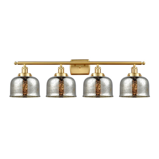 Innovations Bell 38in 4-Light Bath Vanity Light | Industrial Satin Gold Steel and Silver Plated Mercury Glass | Bathroom Vanity | Model 916-4W-SG-G78