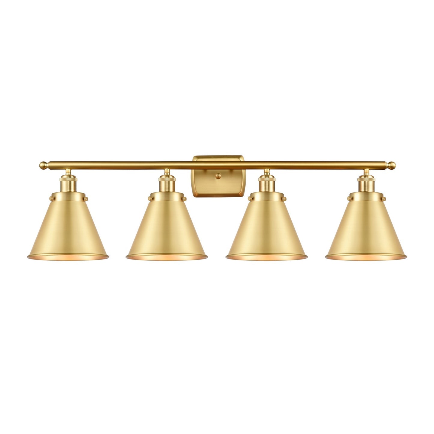 Innovations Appalachian 36in 4-Light Bath Vanity Light | Industrial Satin Gold Steel and Metal Cone Shade | Bathroom Vanity | Model 916-4W-SG-M13-SG