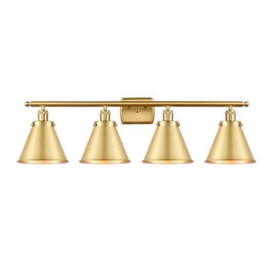 Innovations Appalachian 36in 4-Light Bath Vanity Light | Industrial Satin Gold Steel and Metal Cone Shade | Bathroom Vanity | Model 916-4W-SG-M13-SG