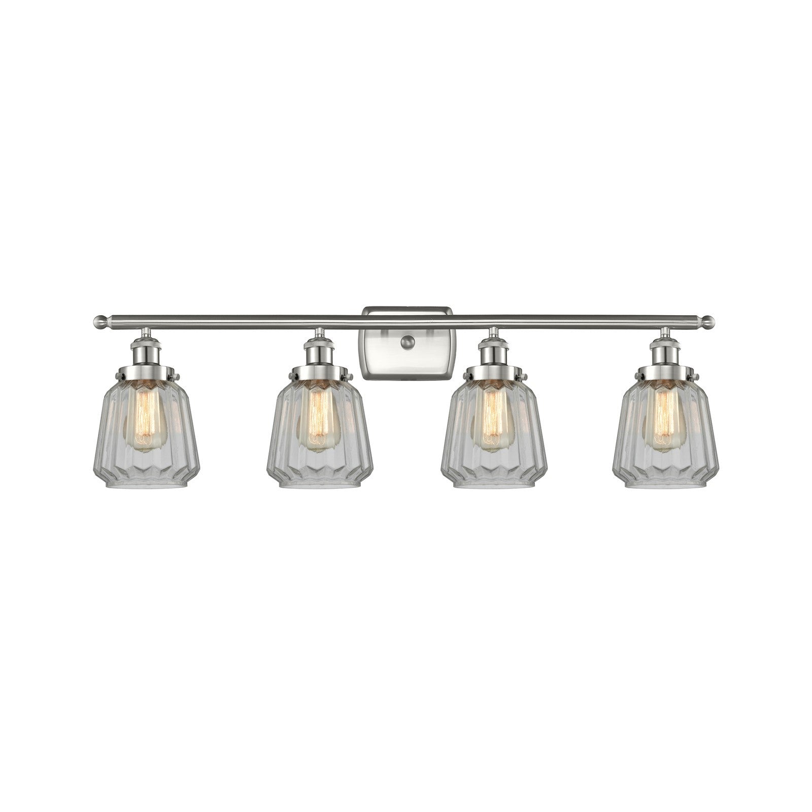 Innovations Chatham 37in 4-Light Bath Vanity Light | Modern Brushed Satin Nickel Steel and Clear Ribbed Glass | Bathroom Vanity | Model 916-4W-SN-G142