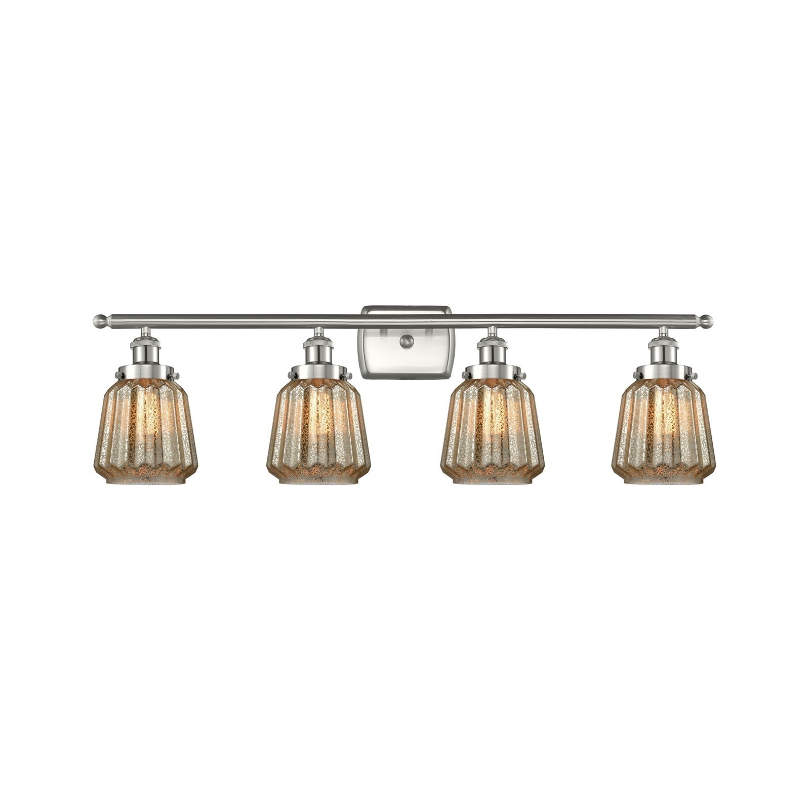 Innovations Chatham 37in 4-Light Bath Vanity Light | Modern Brushed Satin Nickel Steel and Mercury Ribbed Glass | Bathroom Vanity | Model 916-4W-SN-G146