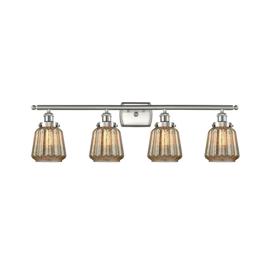 Innovations Chatham 37in 4-Light Bath Vanity Light | Modern Brushed Satin Nickel Steel and Mercury Ribbed Glass | Bathroom Vanity | Model 916-4W-SN-G146