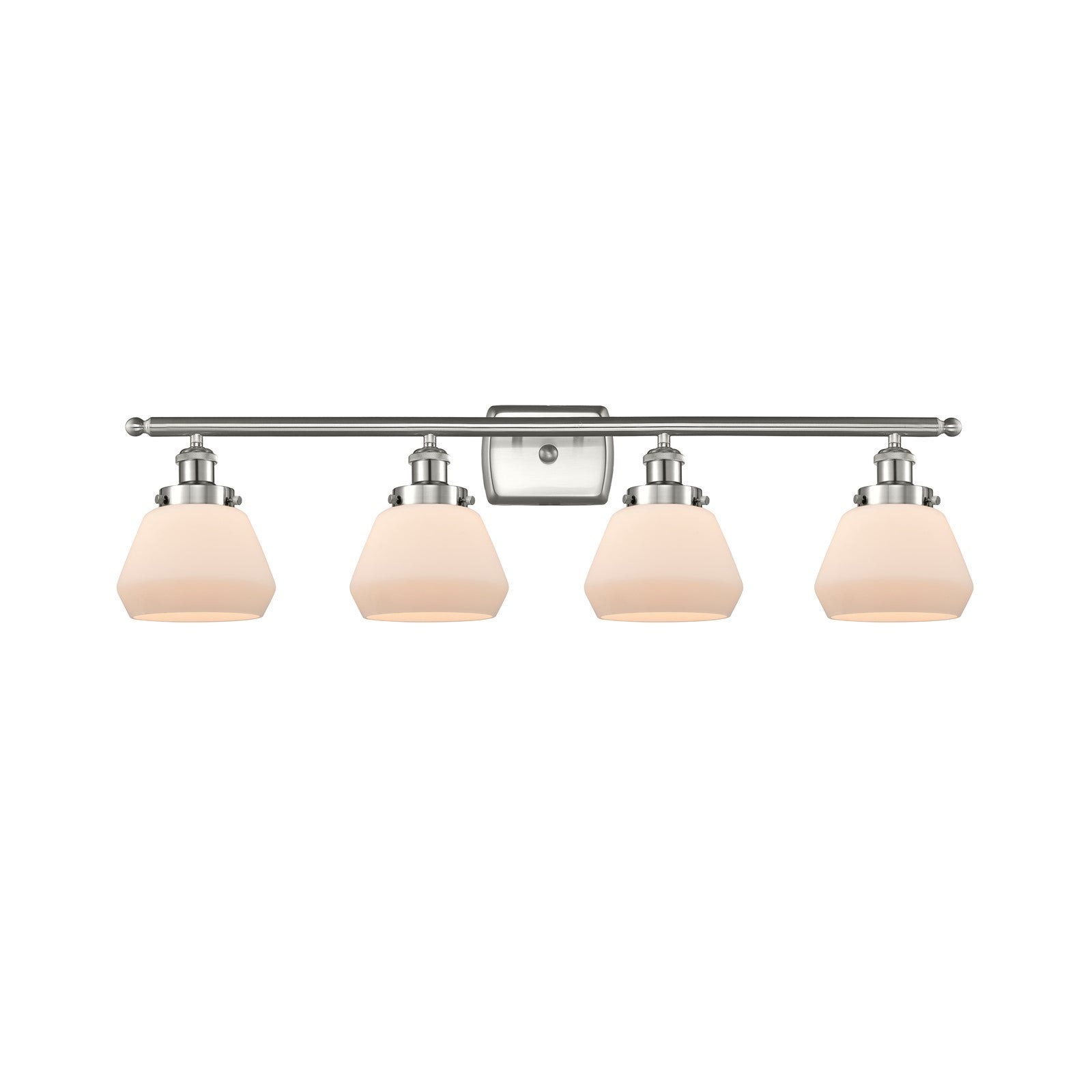 Innovations Fulton 37in 4-Light Bath Vanity Light | Modern Contempo Brushed Satin Nickel and Matte White Frosted Glass | Bathroom | Model 916-4W-SN-G171