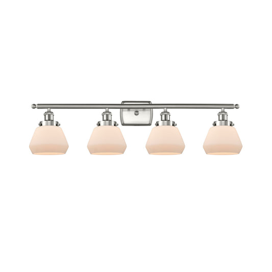 Innovations Fulton 37in 4-Light Bath Vanity Light | Modern Contempo Brushed Satin Nickel and Matte White Frosted Glass | Bathroom | Model 916-4W-SN-G171