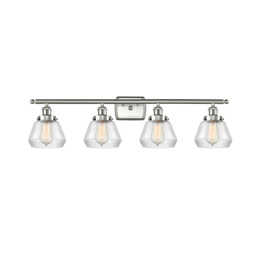 Innovations Fulton 37in 4-Light Bath Vanity Light | Modern Contempo Brushed Satin Nickel and Clear Glass | Bathroom Vanity | Model 916-4W-SN-G172