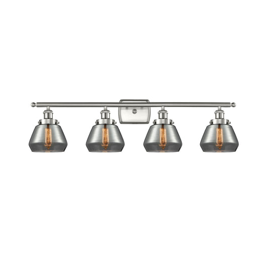 Innovations Fulton 37in 4-Light Bath Vanity Light | Modern Contempo Brushed Satin Nickel and Light Smoke Glass | Bathroom Vanity | Model 916-4W-SN-G173