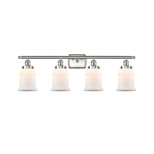 Innovations Canton 36in 4-Light Bath Vanity Light | Modern Contempo Brushed Satin Nickel and Matte White Frosted Glass | Bathroom | Model 916-4W-SN-G181