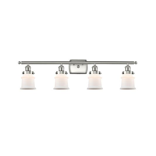 Innovations Canton 35.25in 4-Light Bath Vanity Light | Modern Transitional Brushed Satin Nickel and Matte White Frosted Glass | Model 916-4W-SN-G181S