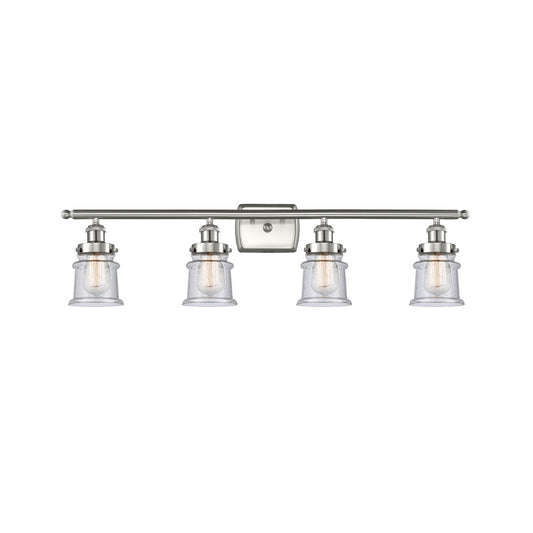 Innovations Canton 35.25in 4-Light Bath Vanity | Modern Transitional Brushed Satin Nickel and Seedy Glass | Bathroom Vanity | Model 916-4W-SN-G184S