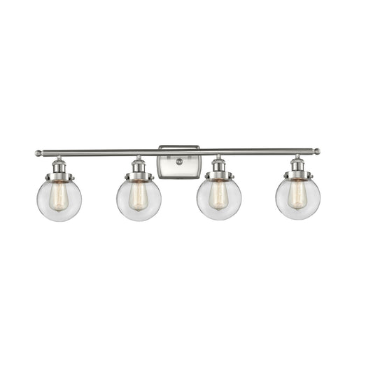 Innovations Beacon 36in 4-Light Bath Vanity | Modern Transitional Brushed Satin Nickel and Clear Glass | Bathroom Vanity | Model 916-4W-SN-G202-6-LED