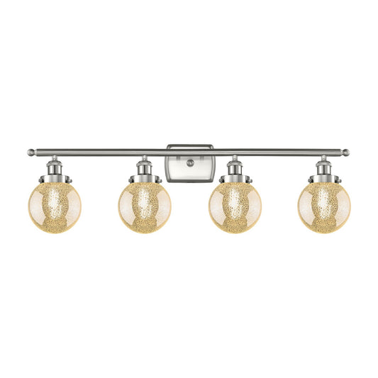 Innovations Beacon 36in 4-Light Bath Vanity | Modern Transitional Brushed Satin Nickel and Mercury Glass | Bathroom Vanity | Model 916-4W-SN-G208-6