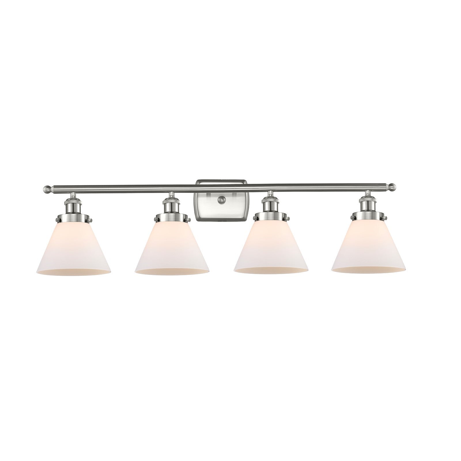 Innovations Cone 38in 4-Light Bath Vanity Light | Industrial Brushed Satin Nickel and Matte White Frosted Glass | Bathroom | Model 916-4W-SN-G41-LED