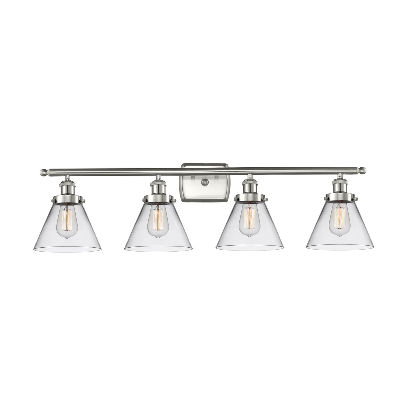 Innovations Cone 38in 4-Light Bath Vanity Light | Industrial Brushed Satin Nickel and Clear Glass | Bathroom Vanity & Powder Room | Model 916-4W-SN-G42