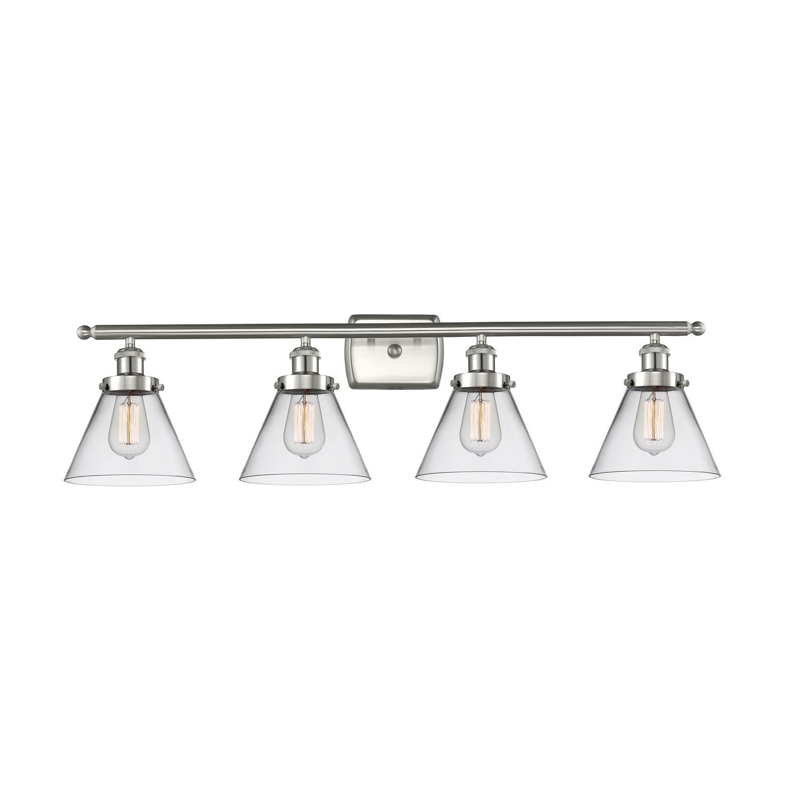 Innovations Cone 38in 4-Light Bath Vanity Light | Industrial Brushed Satin Nickel and Clear Glass | Bathroom Vanity & Powder Room | Model 916-4W-SN-G42