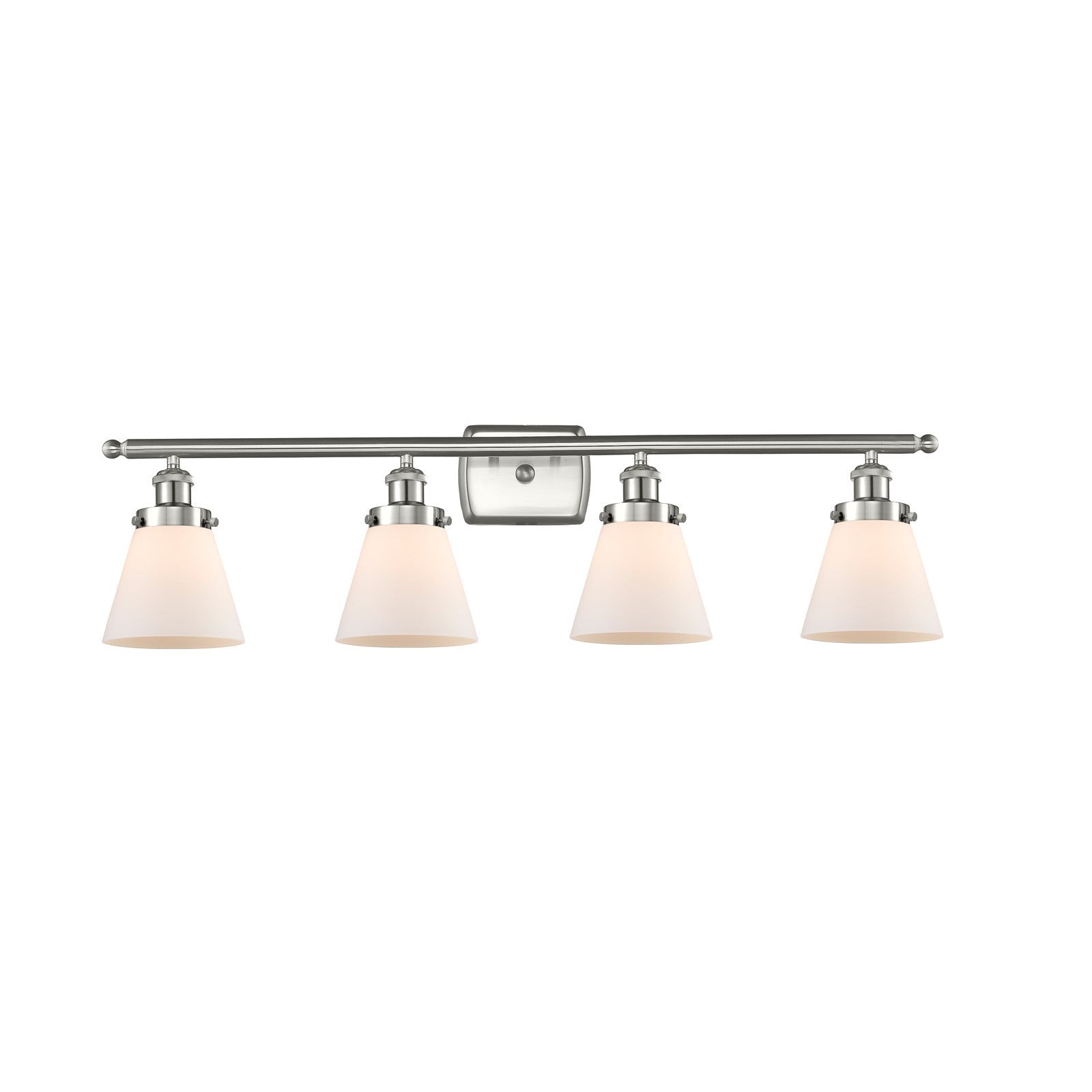 Innovations Cone 36in 4-Light Bath Vanity Light | Industrial Brushed Satin Nickel and Matte White Frosted Glass | Bathroom Vanity | Model 916-4W-SN-G61