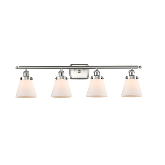 Innovations Cone 36in 4-Light Bath Vanity Light | Industrial Brushed Satin Nickel and Matte White Frosted Glass | Bathroom Vanity | Model 916-4W-SN-G61