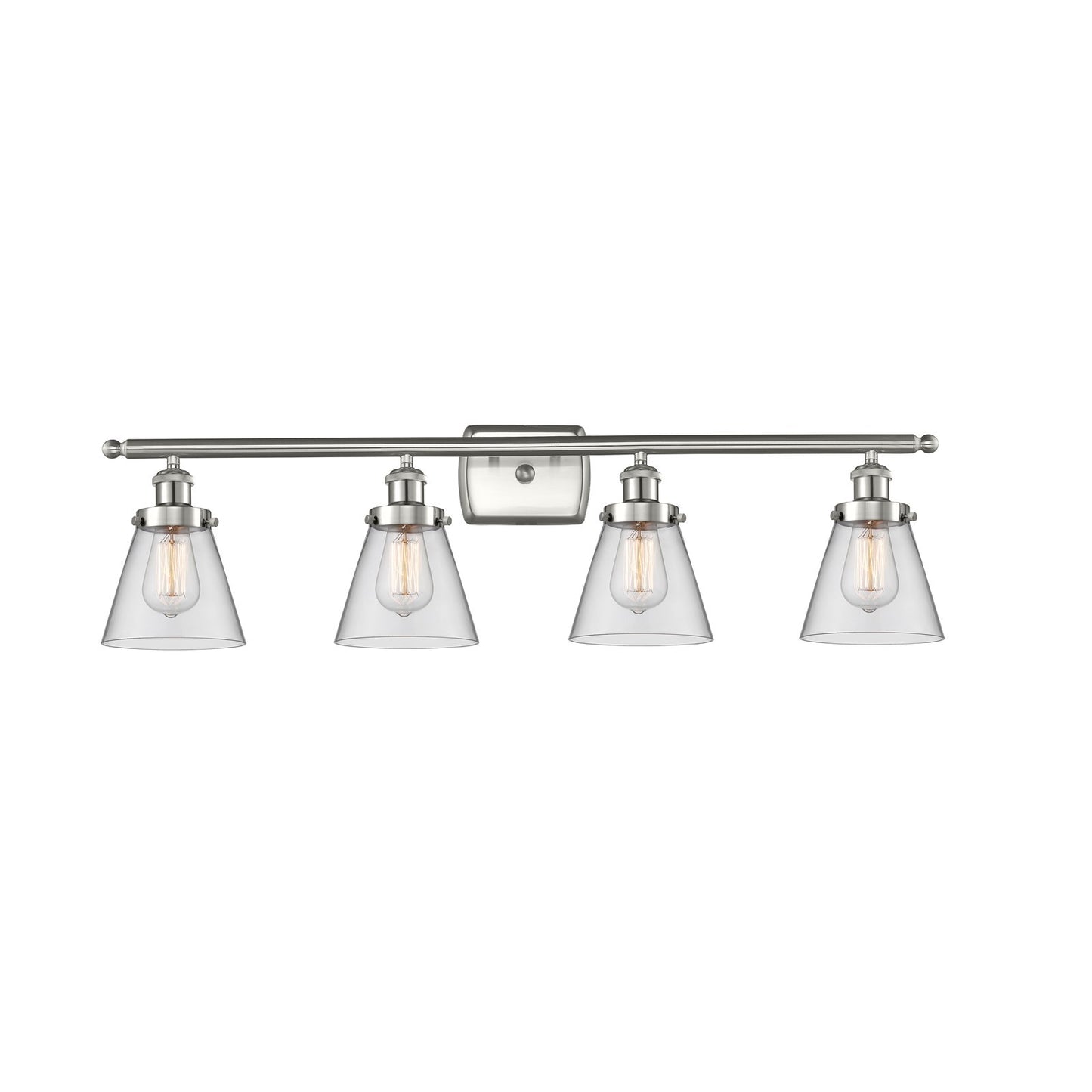 Innovations Cone 36in 4-Light Bath Vanity Light | Brushed Satin Nickel Steel and Clear Cone Glass | Bathroom Vanity with LED | Model 916-4W-SN-G62-LED