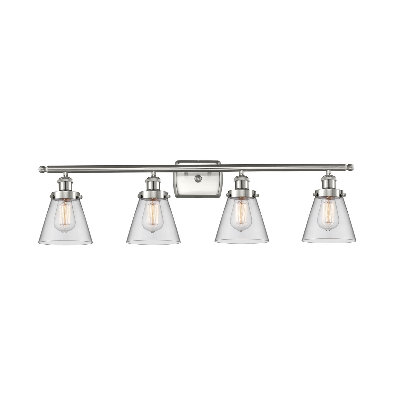 Innovations Cone 36in 4-Light Bath Vanity Light | Brushed Satin Nickel Steel and Clear Cone Glass | Bathroom Vanity with LED | Model 916-4W-SN-G62-LED