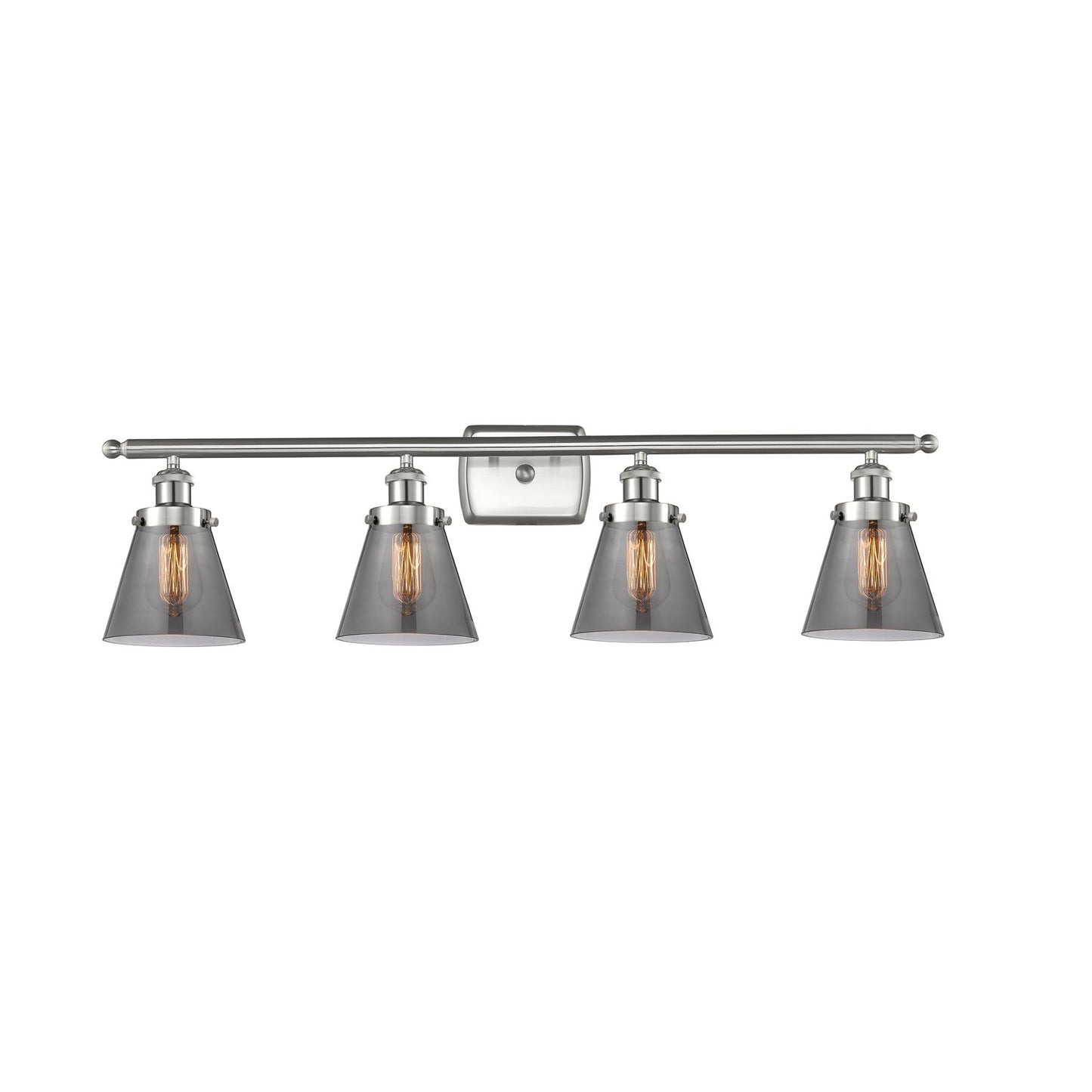 Innovations Cone 36in 4-Light Bath Vanity Light | Brushed Satin Nickel Steel and Light Smoke Cone Glass | Bathroom Vanity | Model 916-4W-SN-G63