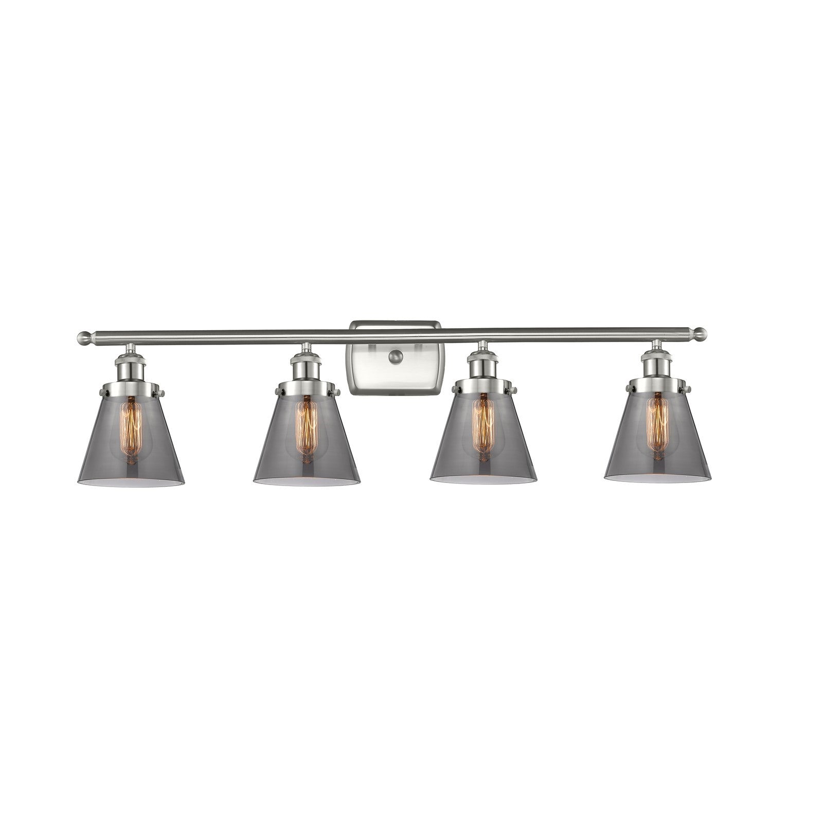 Innovations Cone 36in 4-Light Bath Vanity Light | Brushed Satin Nickel Steel and Light Smoke Cone Glass | Bathroom Vanity | Model 916-4W-SN-G63