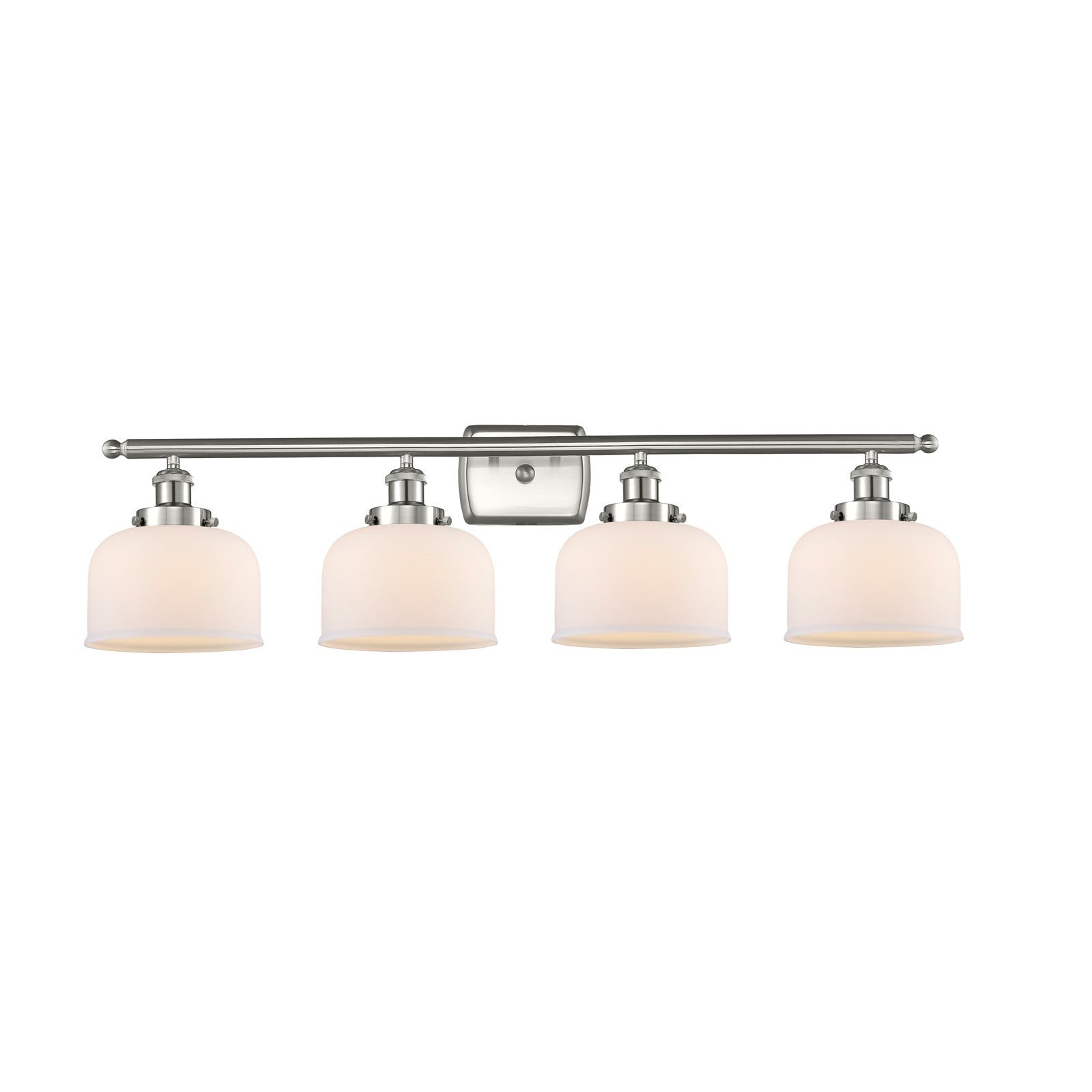 Innovations Bell 38in 4-Light Bath Vanity Light | Industrial Brushed Satin Nickel and Matte White Frosted Glass | Bathroom Vanity | Model 916-4W-SN-G71