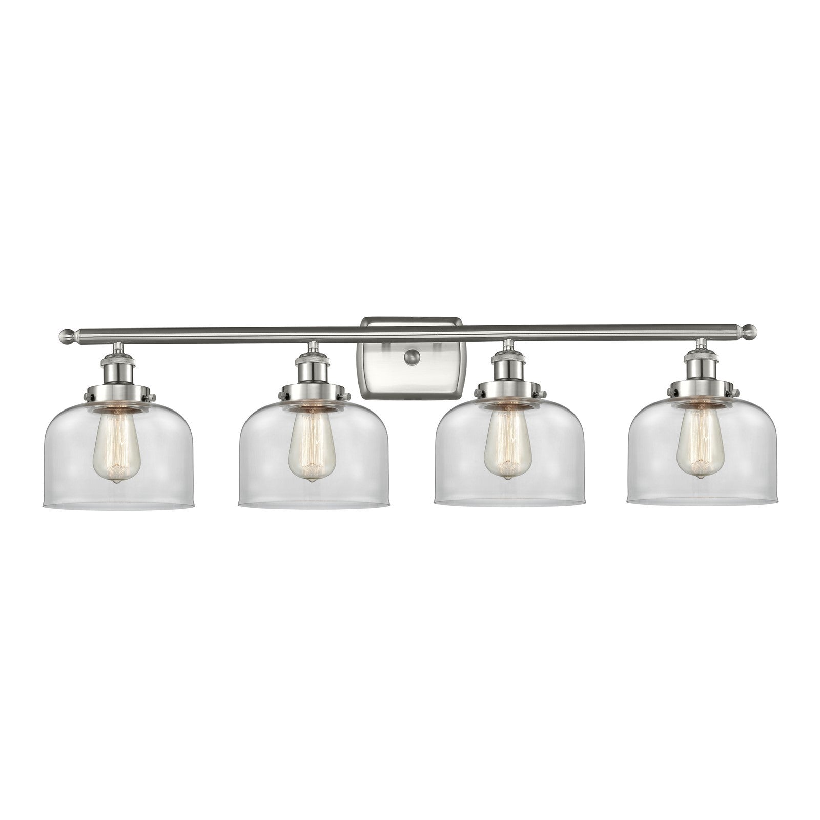 Innovations Bell 38in 4-Light Bath Vanity Light | Industrial Brushed Satin Nickel and Clear Glass | Bathroom Vanity | 38 x 10 x 11 in | Model 916-4W-SN-G72