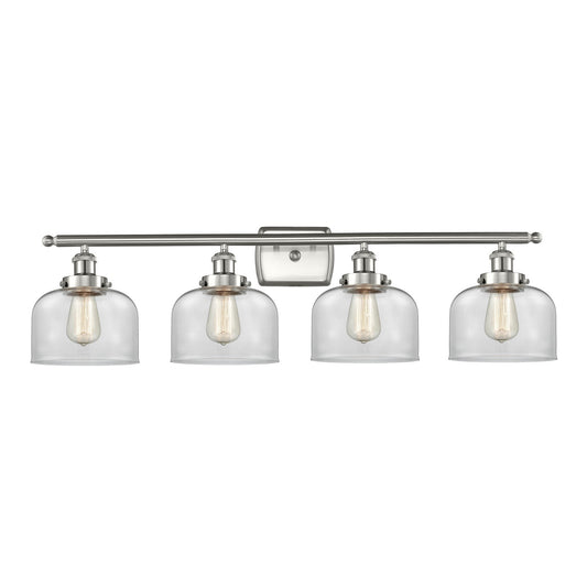 Innovations Bell 38in 4-Light Bath Vanity Light | Industrial Brushed Satin Nickel and Clear Glass | Bathroom Vanity | 38 x 10 x 11 in | Model 916-4W-SN-G72