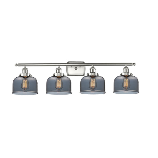 Innovations Bell 38in 4-Light Bath Vanity Light | Industrial Brushed Satin Nickel and Light Smoke Glass | Bathroom Vanity | Model 916-4W-SN-G73