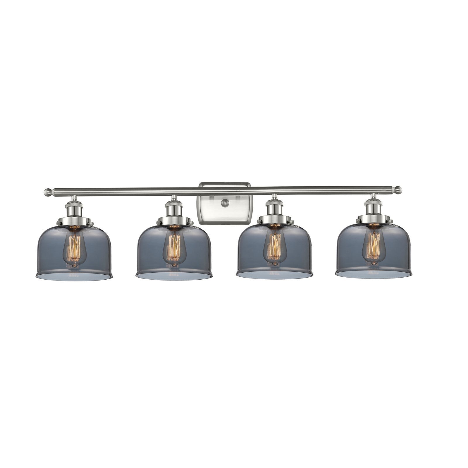 Innovations Bell 38in 4-Light Bath Vanity Light | Industrial Brushed Satin Nickel and Light Smoke Glass | Bathroom Vanity | Model 916-4W-SN-G73-LED