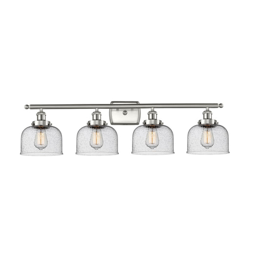 Innovations Bell 38in 4-Light Bath Vanity Light | Industrial Brushed Satin Nickel Steel and Seedy Glass | Bathroom Vanity | Model 916-4W-SN-G74-LED