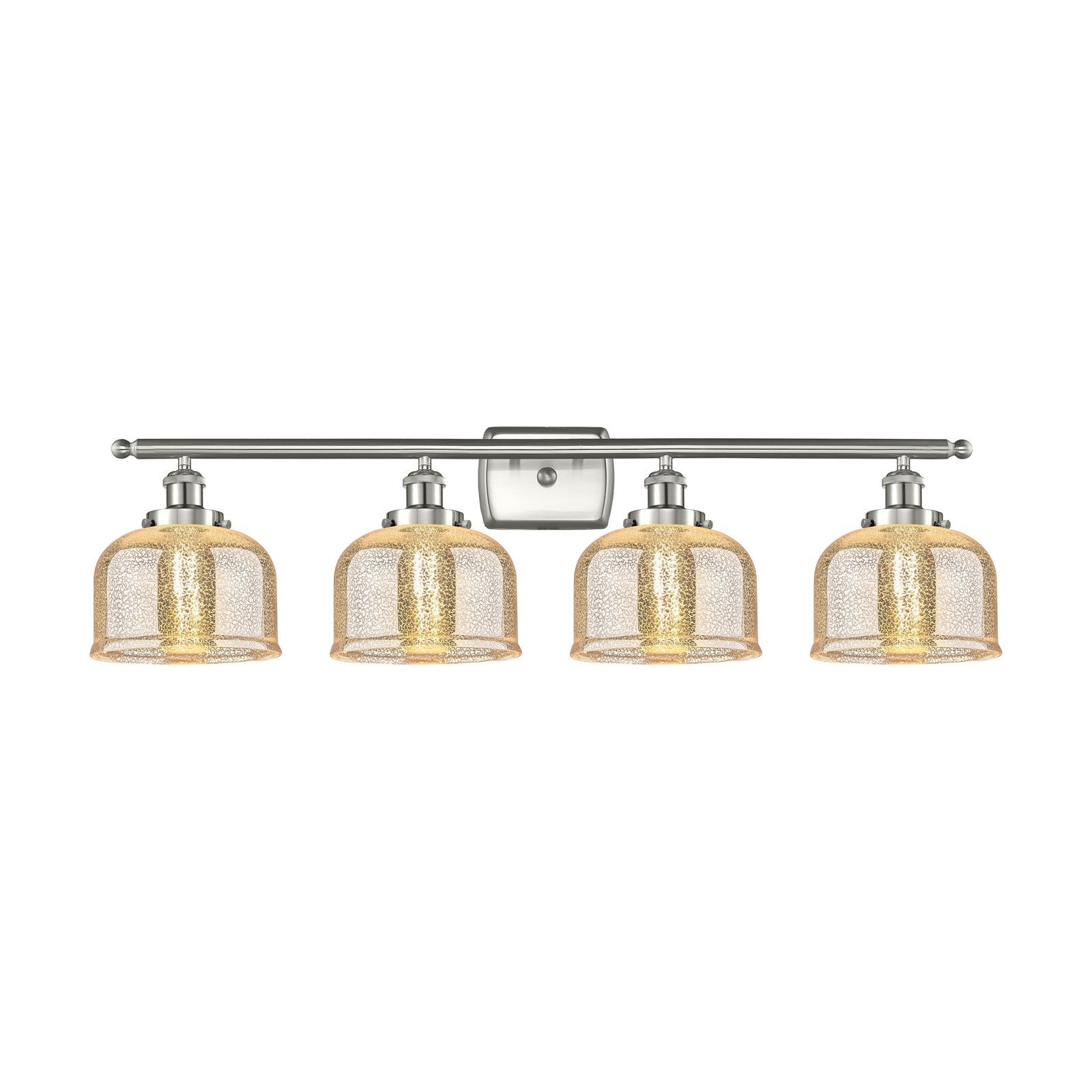 Innovations Bell 38in 4-Light Bath Vanity Light | Industrial Brushed Satin Nickel Steel and Silver Plated Mercury Glass | Bathroom | Model 916-4W-SN-G78