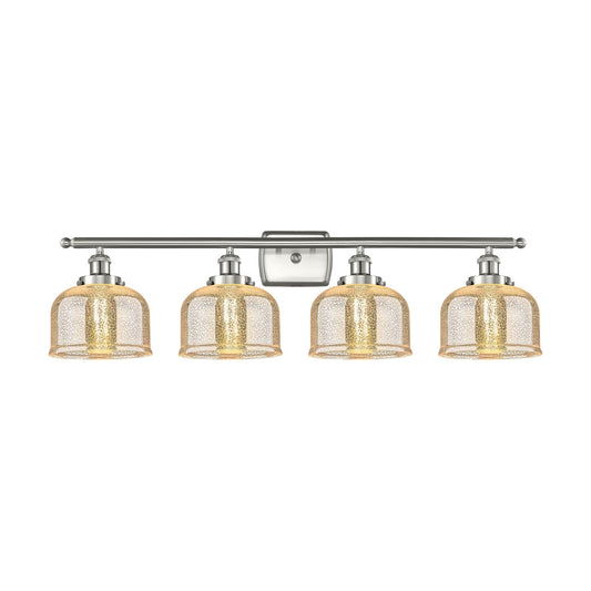 Innovations Bell 38in 4-Light Bath Vanity Light | Industrial Brushed Satin Nickel Steel and Silver Plated Mercury Glass | Bathroom | Model 916-4W-SN-G78