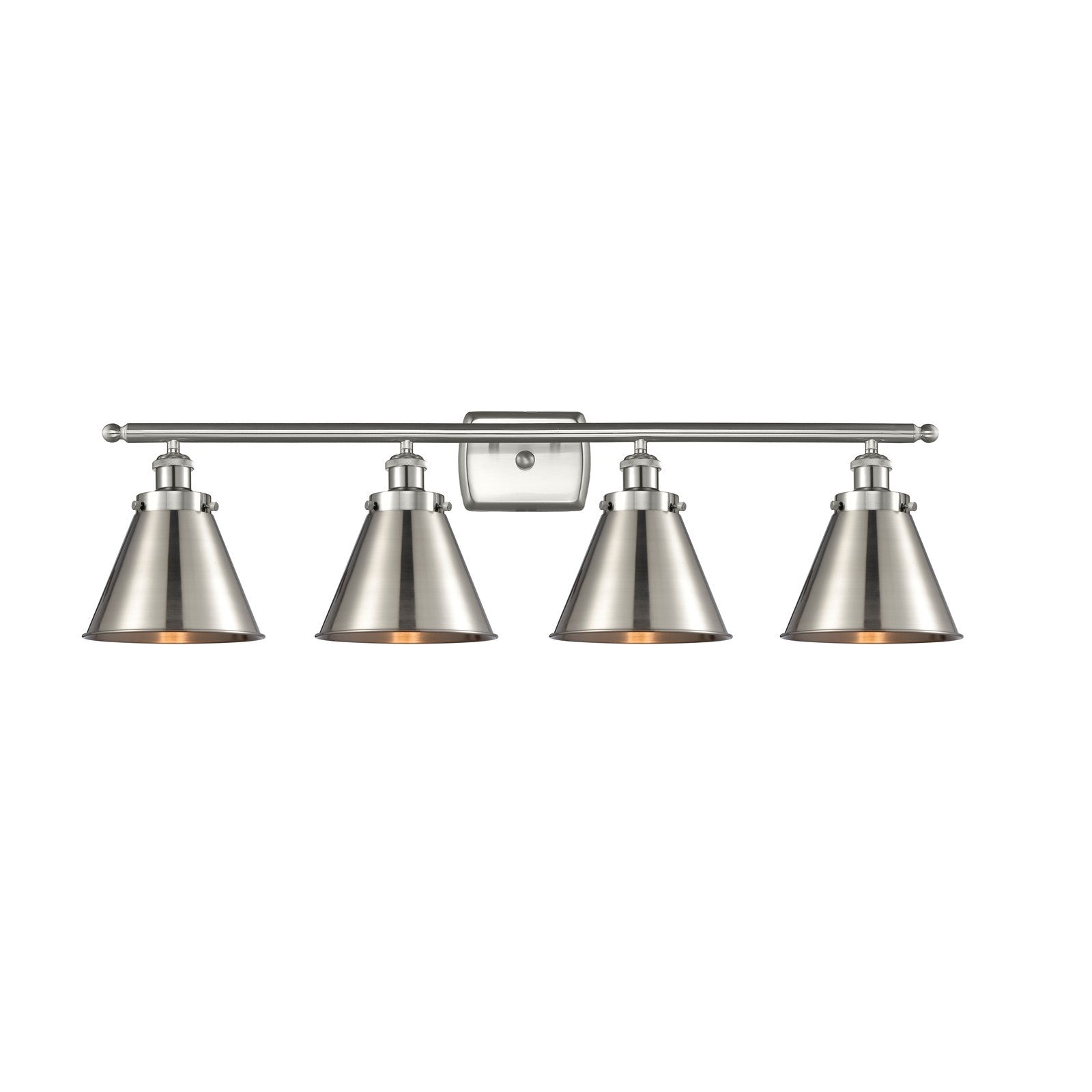 Innovations Appalachian 36in 4-Light Bath Vanity Light | Industrial Brushed Satin Nickel Steel and Metal Cone Shades | Bathroom | Model 916-4W-SN-M13-SN