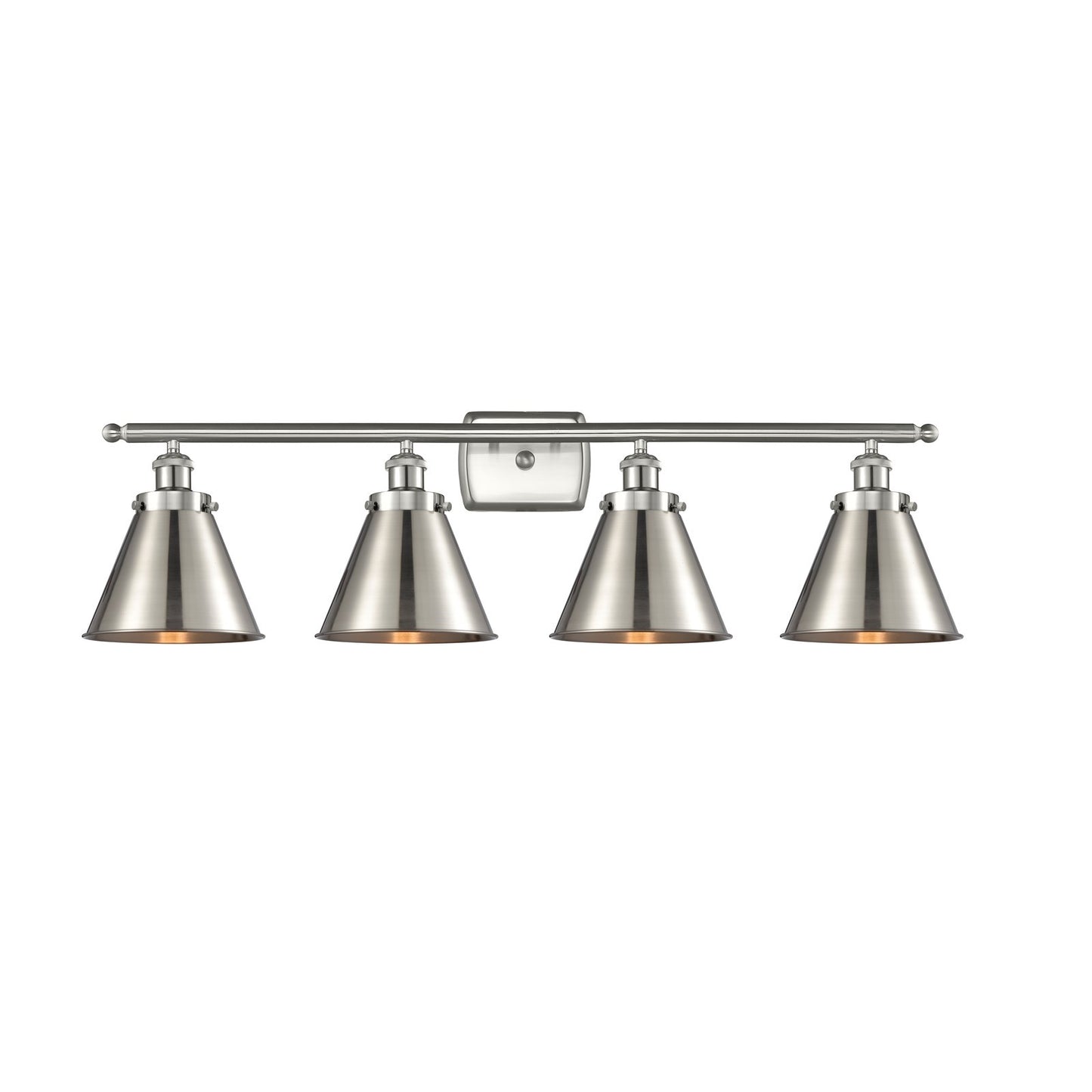 Innovations Appalachian 36in 4-Light Bath Vanity Light | Industrial Brushed Satin Nickel Steel and Metal Cone Shades | Model 916-4W-SN-M13-SN-LED